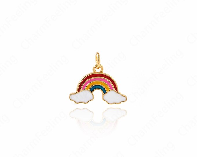 Rainbow Pendant,Enamel Charm, Dainty Necklace, 18K Gold Filled Rainbow Jewelry, DIY Jewelry Supplies, 15x16.5x2mm