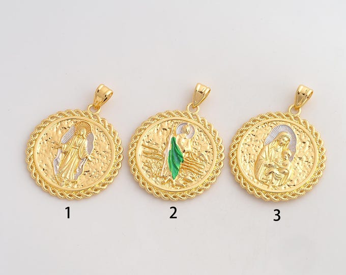 Enamel Virgin Mary Pendant,Religious Pendant,18K Gold Filled Saint Jude Charm,DIY Jewelry Accessories,53x40x4mm