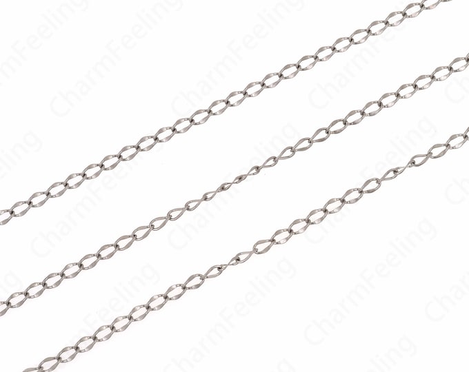 Silver FilledTwist Chain,Layered Necklace,Stainless Steel Chain Square Chain Necklace,Silver Chain, Classic Chain Necklace 4x2.5x1mm