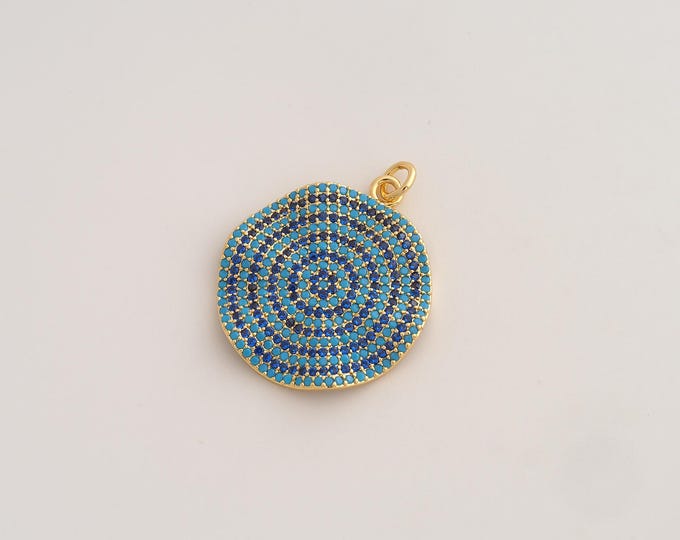 CZ Round Pendant,Disc Pendant,18K Gold Filled Round Charm,DIY Jewelry Accessories,30.7x24.2x2.4mm