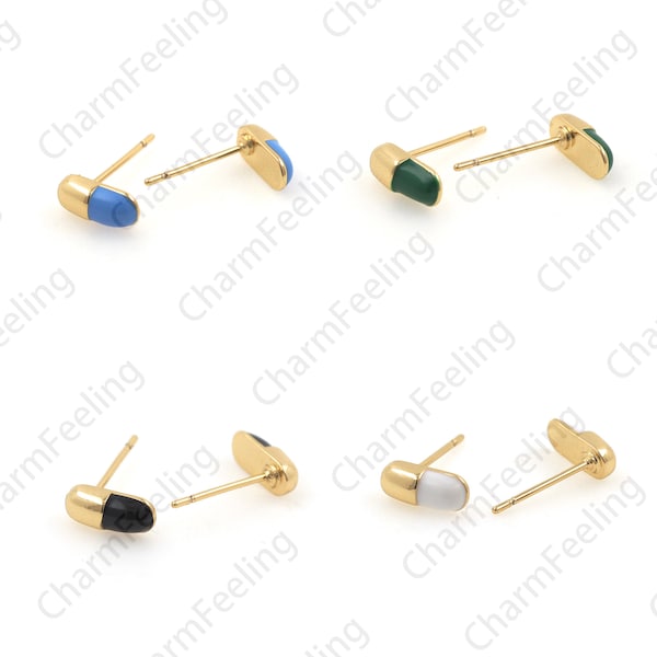 18K Gold Filled Capsule Pill Earrings, A Gift For Her, Pill Earrings, Capsule Earrings, Enamel Earrings, Enamel Pendant 8.5x3.5 mm 1 pair