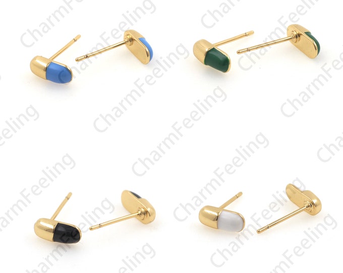 18K Gold Filled Capsule Pill Earrings, A Gift For Her, Pill Earrings, Capsule Earrings, Enamel Earrings, Enamel Pendant 8.5x3.5 mm 1 pair