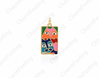 18K Gold Filled Cute Cartoon Rectangular Pendant,Rectangular Necklace, Charm of Cartoon Characters,Micropavé CZ Cartoon Necklace,26x12x1.8mm