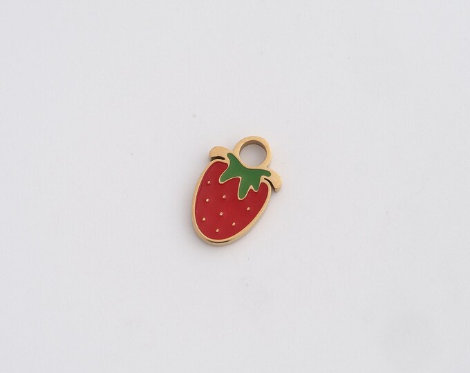 Enamel Strawberry Charms,Dainty Fruit Charm, 18K Gold Filled Strawberry Pendant,DIY Jewelry Accessories 12x8x1.5mm