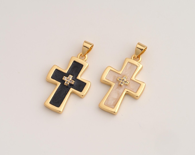 CZ Cross Pendant,Enamel Religious Pendant,18K Gold Filled Christian Charm,DIY Jewelry Accessories,29x16x3mm