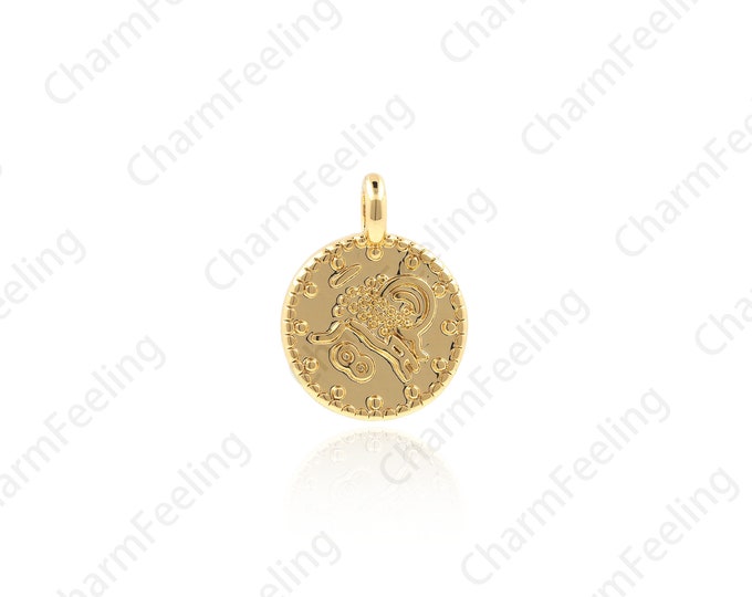 Gold-Plated Ottoman Disc Pendant, Ottoman Jewelry, Round Coin Charm, Ottoman Coin Necklace, DIY Jewelry Making 15.8x12x1.8mm 1pcs