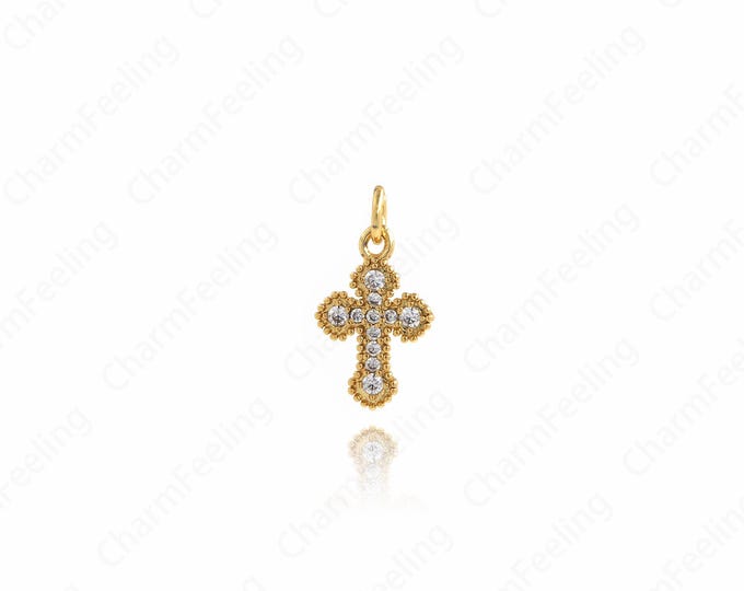 Gold Cross Charm,18K Gold Filled Cross Pendant,Micropavé CZ Religion Necklace,Cross Charm,DIY Jewelry Accessories,15.6x8.3x1.8mm