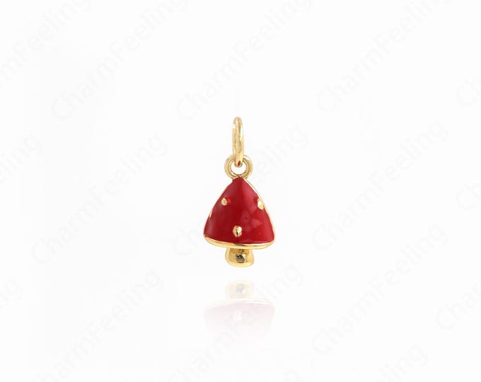 Enamel Charm, Exquisite Mushroom Pendant, 18K Gold Filled Fungus Necklace, Mushroom Charm, Gourmet Necklace, Food Pendant 15x7.2x3.8mm