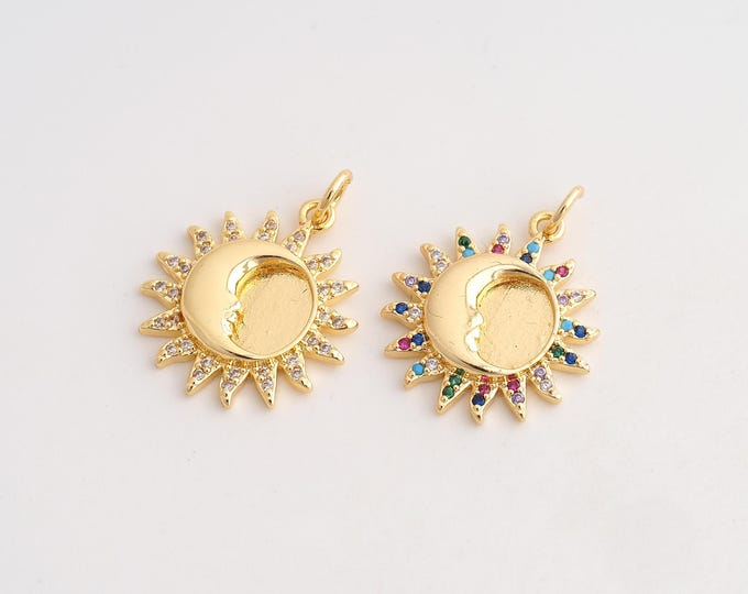 CZ Sun Moon Pendant,Celestial Pendant,18K Gold Filled Round Charm,DIY Jewelry Accessories,24.2x18.4x3mm