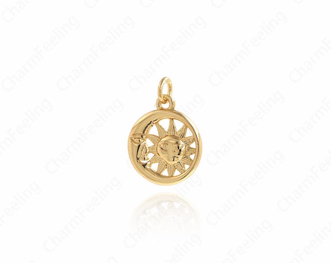 Moon Necklace, Sun Pendant, 18K Gold Filled Crescent Charm, Sunshine Necklace,Moon Charm, DIY Jewelry Supplies,16.3x11.4x1.9mm