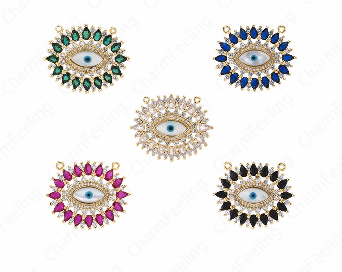 18K Gold Filled Eye Charm, Micropavé CZ Eye Necklace, Devil's Eye Pendant, Lucky Eye Necklace,DIY Jewelry Supplies,27x34x4mm