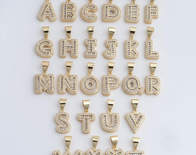 18K Gold Filled Initial Pendant, Micropavé CZ Letter Pendant, Alphabet Charm, DIY Jewelry Accessories, 29.3x13.6x3.2mm