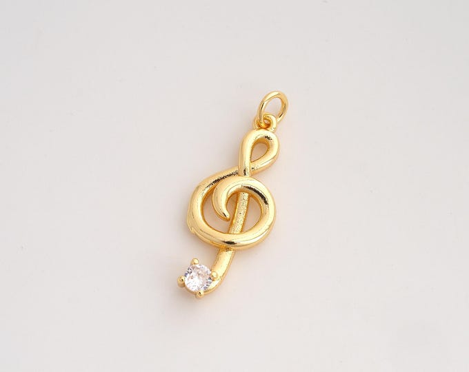 CZ Music Note Pendant,Symbol Pendant,18K Gold Filled Music Note Charm,DIY Jewelry Accessories,29x11x3.5mm
