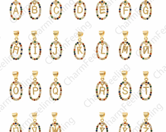 Micropavé CZ Letter Necklace,18K Gold Filled Letter Pendant,Text Charm,Necklace Pendant,DIY Jewelry Making Accessories 10x22.5x2.2mm