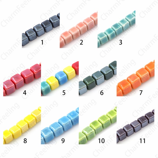 Ceramic Cube Beads, Hand Painted Beads, Square Spacer Beads, Glazed Painted Ceramic, DIY Jewelry Supplies, 8\10mm