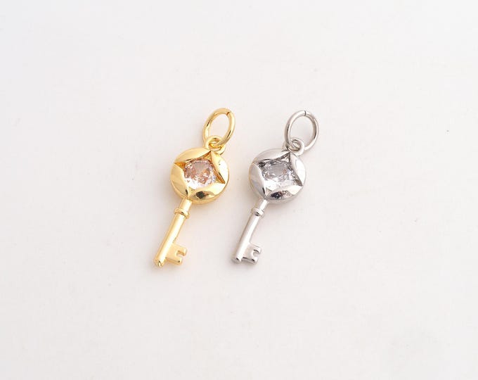 CZ Key Pendant,Key Pendant,18K Gold Filled Key Charm,DIY Jewelry Accessories,21.8x7x3mm