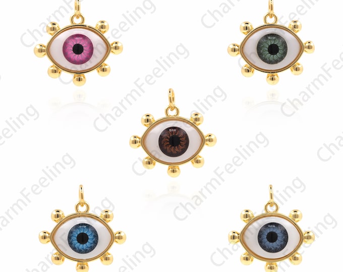 18K Gold Filled Oval Cosmic Eye Pendant, Enamel All-Seeing Eye Necklace, Eye Pendant, Magic Eye Pendant, Eye Charm 20x20x6.5mm