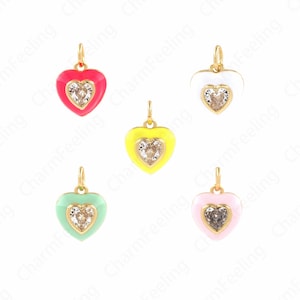 Herz Anhänger, zierlicher Herz Charm, 18K Gold Füllung Emaille Herz Anhänger, Herz Halskette, Emaille Charm, DIY Schmuck Zubehör 13x10.3x4.2mm