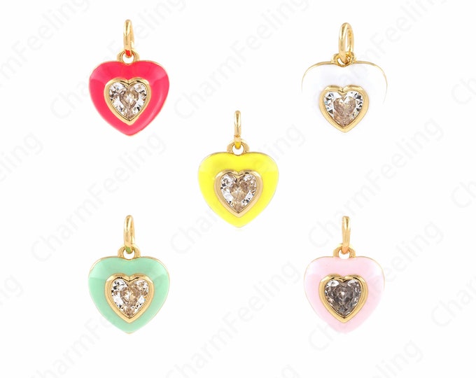 Heart Charm,Dainty Heart Charm, 18K Gold Filling Enamel Heart Pendant, Heart Necklace, Enamel Charm, DIY Jewelry Accessories 13x10.3x4.2mm