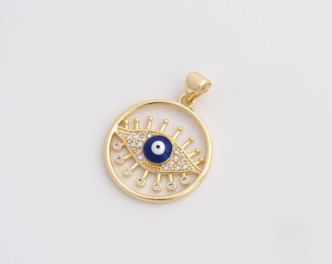 CZ Evil Eye Pendant,Enamel Devil Eye Pendant,18K Gold Filled Eye Charm,DIY Jewelry Accessories,28.4x20.3x3.5mm