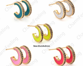 18K Gold Filled Enamel Moon Earrings, Crescent Moon Earrings, Multi-Color Options, C-Shaped Earrings, Enamel Charm, Moon Charm 1 pair