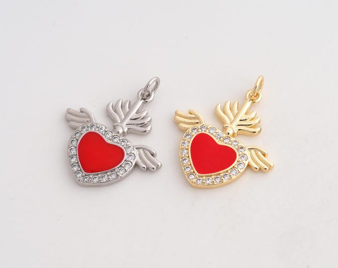 CZ Heart Pendant,Enamel Love Pendant,18K Gold Filled Heart Charm,DIY Jewelry Accessories,26.7x22.3x2.6mm