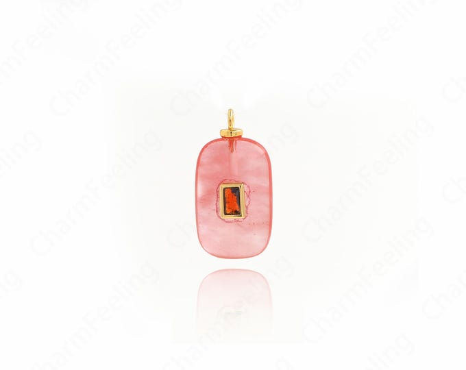 18K Gold Filled Rectangular Necklace,Natural Stone Charm,Micropaved CZ Bar Pendant, DIY Jewelry Accessories 27x14x6.8mm