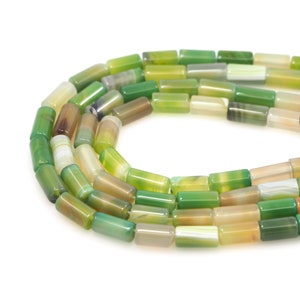 Perles cylindriques vert pomme, perles de pierres précieuses tubulaires, chaînes de pierres précieuses, colliers en pierre naturelle, colliers en pierres précieuses, accessoires de bracelet DIY