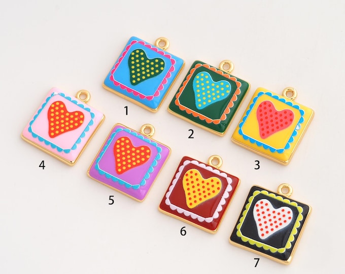 Heart Pendant,Enamel Love Pendant,18K Gold Filled Heart Charm,DIY Jewelry Accessories,22.3x18.7x3.5mm