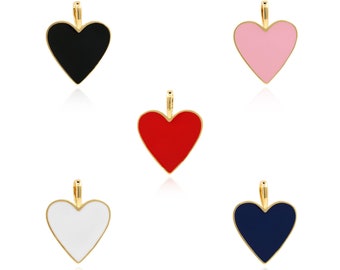 Pendentif exquis en forme de cœur rempli d’or 18K, pendentif en émail, collier d’amour, charme en émail, charme d’amour, accessoires de bijoux DIY, 24x19x1.5mm