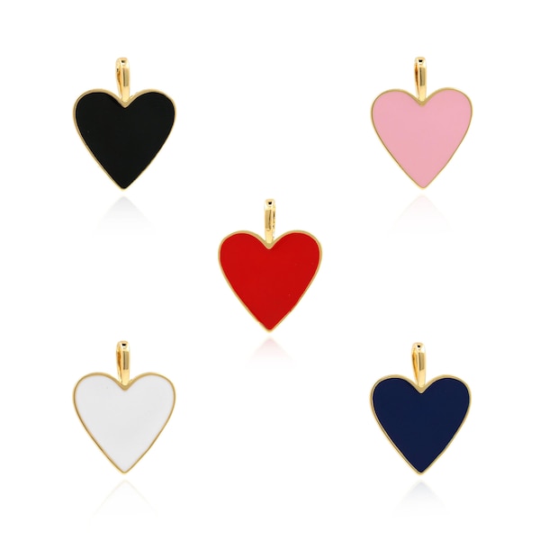 18K Gold Filled Exquisite Heart-Shaped Pendant,Enamel Pendant,Love Necklace,Enamel Charm, Love Charm, DIY Jewelry Accessories, 24x19x1.5mm