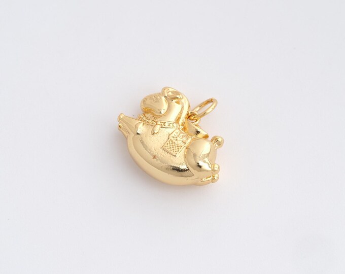 Gold Horse Charm, 18K Gold Filled Toy Charm,Trojan Horse Pendant,DIY Jewelry Supplies, 17.3x15.8x6.7mm
