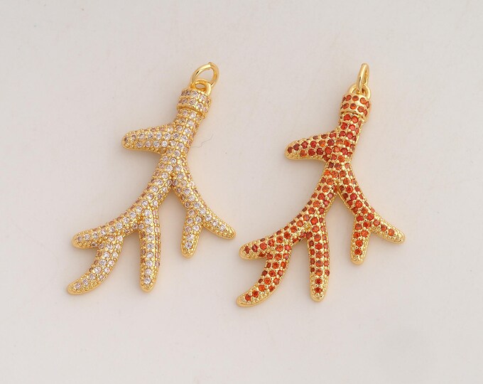 CZ Coral Pendant,Coral Pendant,18K Gold Filled Coral Charm,DIY Jewelry Accessories,40x21.7x3mm