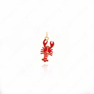 Crayfish Pendant,Marine Life Theme Jewelry,18K Gold Filled Lobster Charm,Enamel Charms,DIY Jewelry Making Accessories,23x10x3.3mm
