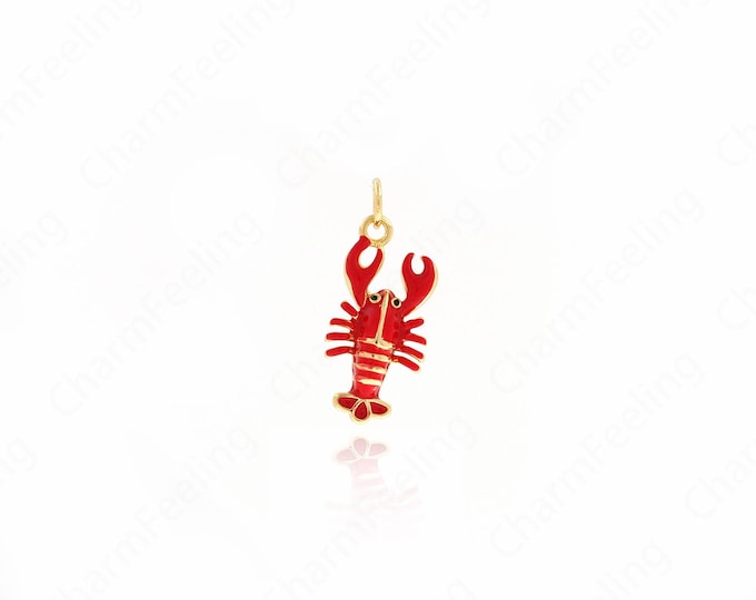 Crayfish Pendant,Marine Life Theme Jewelry,18K Gold Filled Lobster Charm,Enamel Charms,DIY Jewelry Making Accessories,23x10x3.3mm