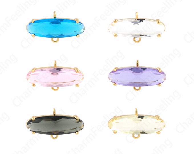 Oval Crystal Pendant, 18K Gold Filled Crystal Necklace, Micropavé CZ Oval Pendant, Crystal Charm, DIY Jewelry Accessories,11.3x21x4.5mm