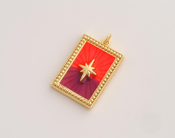 Enamel Polaris Pendant,Celestial Pendant,18K Gold Filled Starburst Charm,DIY Jewelry Accessories,32.4x19.2x4mm