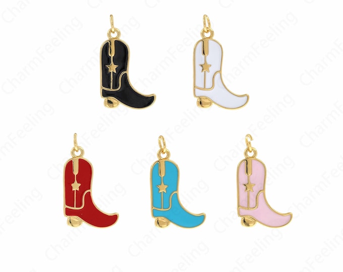 Cowboy Boots Pendant,Sneaker Charm, 18K Gold Filled Cowboy Boots Charm,Enamel Shoe Charm, DIY Jewelry Supplies, 24.5x15x1.3mm
