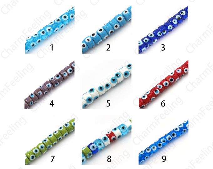 Eye Spacer Beads, Eye Jewelry, Barrel Beads, Glass Beads, Murano Glass Jewelry, Cylinder Beads, DIY Jewelry Supplies,