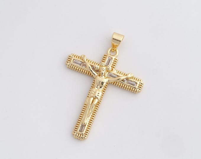 Cross Pendant,Cross Charm,18K Gold Filled Christian Charm,Micropavé CZ Cross Necklace,DIY Jewelry Accessories,36x25.4x3.2mm