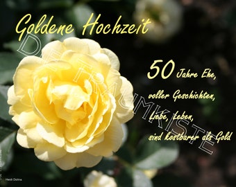 Goldene Hochzeitskarte Rosenblüte gelb TD0092