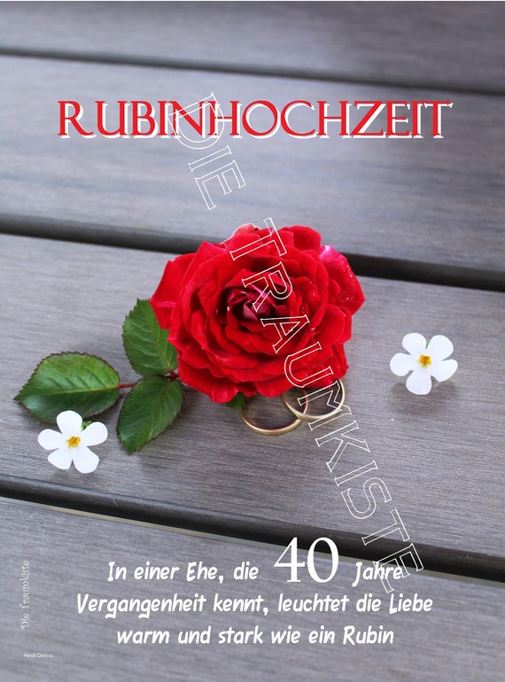 Rubinhochzeit Karte Rose Ringe 2 Td0096 Etsy