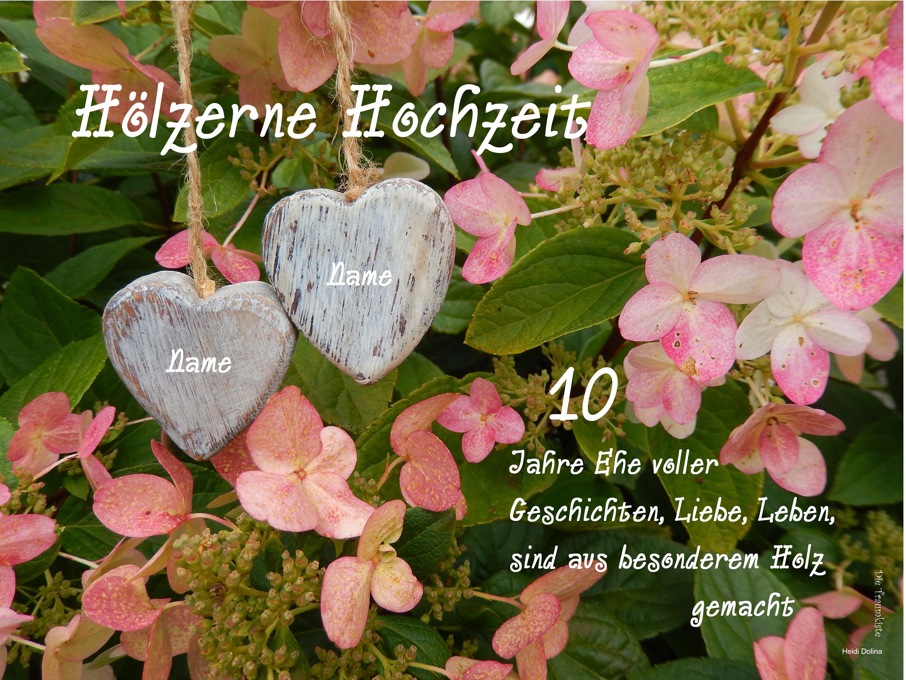 Hölzerne Hochzeit Karte Holzherzen Blüten TD0087 Etsy.de
