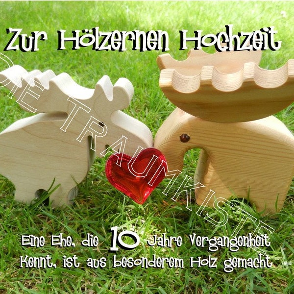 Hölzerne Hochzeit Karte "Elchpaar Herz" TD0034