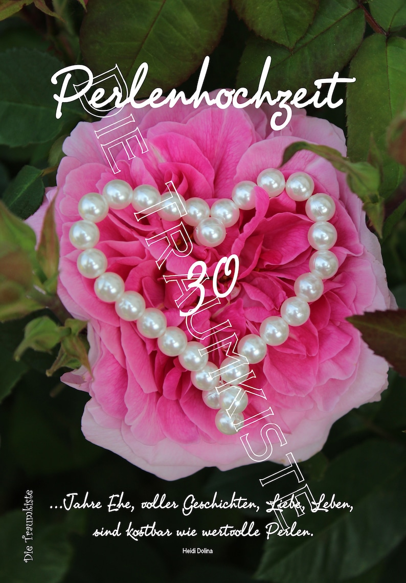 Perlenhochzeit Karte Herz Rose TD0081 Etsy.de