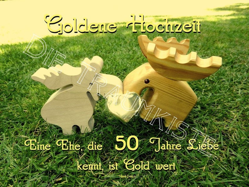 Goldene Hochzeit Karte Elche Goldherz TD0039 Bild 1