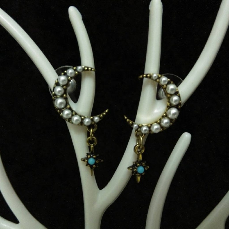 celestial earrings gift for her moon and star earrings northern star earrings free shipping gold star dangle Crescent moon earrings