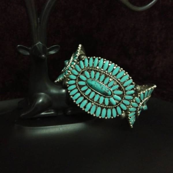 Turquoise concho bracelet, Zuni turquoise bracelet, Navajo turquoise, Native American cuff, Southwest stretch concho bracelet, free shipping