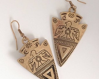 Zuni dangle Earrings, Thunderbird earrings, Southwest totem earrings, arrowhead earrings, Navajo dangles earrings, valentine gift, free ship