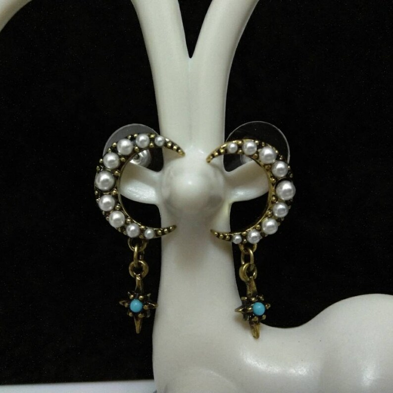 celestial earrings gift for her moon and star earrings northern star earrings free shipping gold star dangle Crescent moon earrings